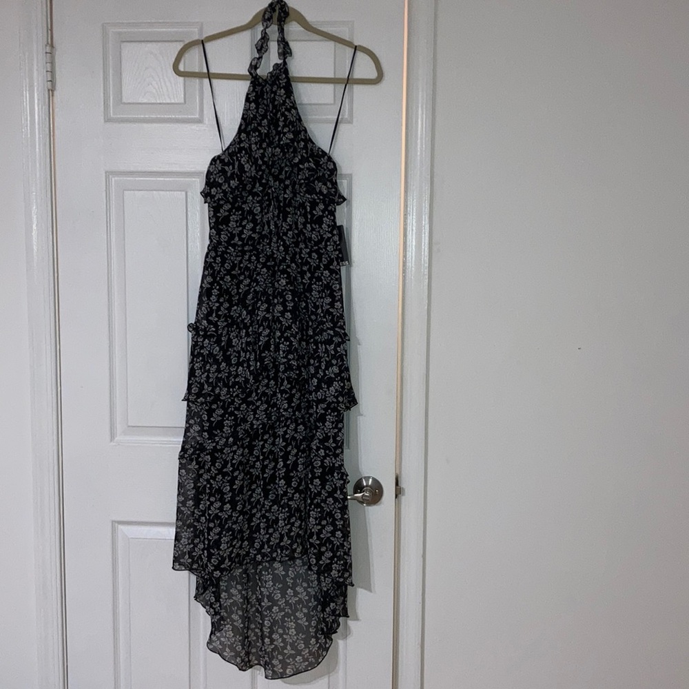 Express new midi black and white halter dress